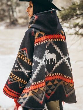 Lindsey Thornburg Pendleton Lost Trail Classic Cloak Hooded Wool Coat Cape OS